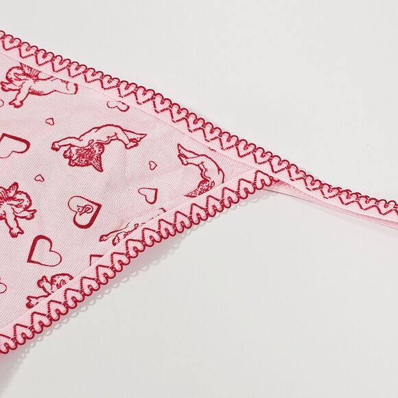 Victoria's Secret Pink Waist Heart Trim Cotton V-String Panty Hearts Cupid XL - Picture 4 of 6
